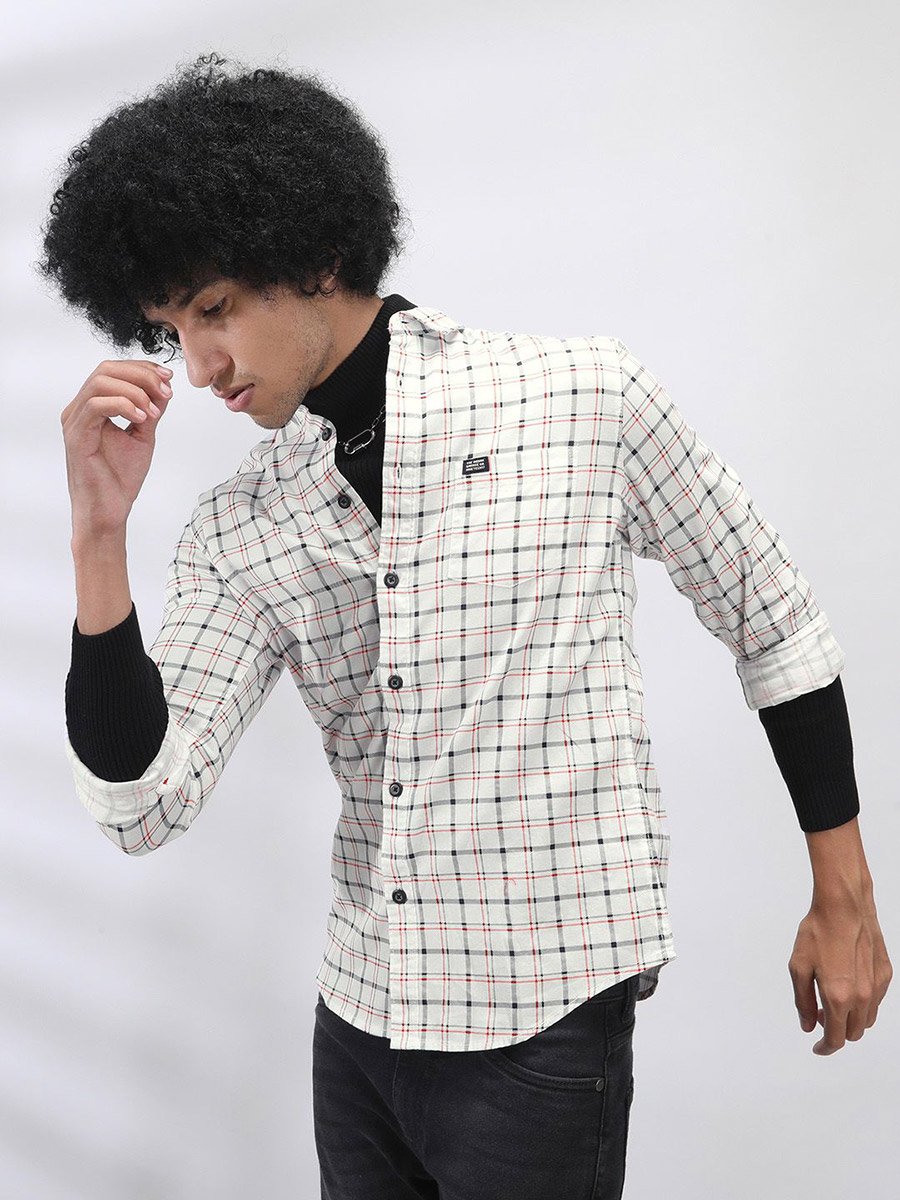 Men White Checkered Slim Fit Shirt