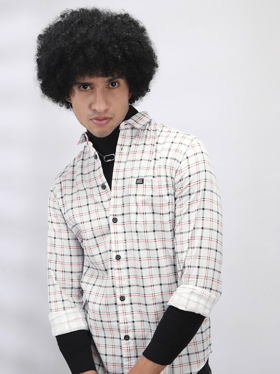Men White Checkered Slim Fit Shirt