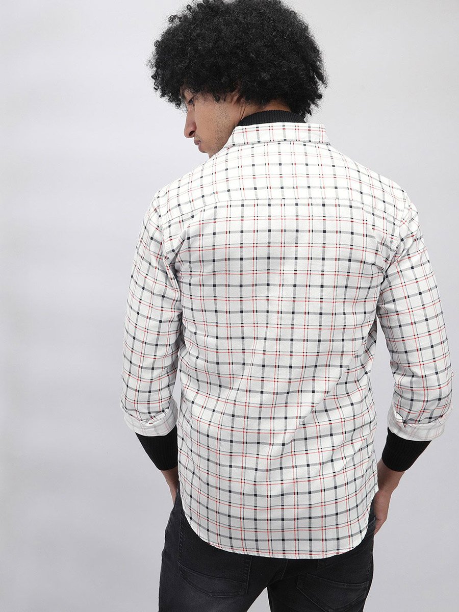 Men White Checkered Slim Fit Shirt
