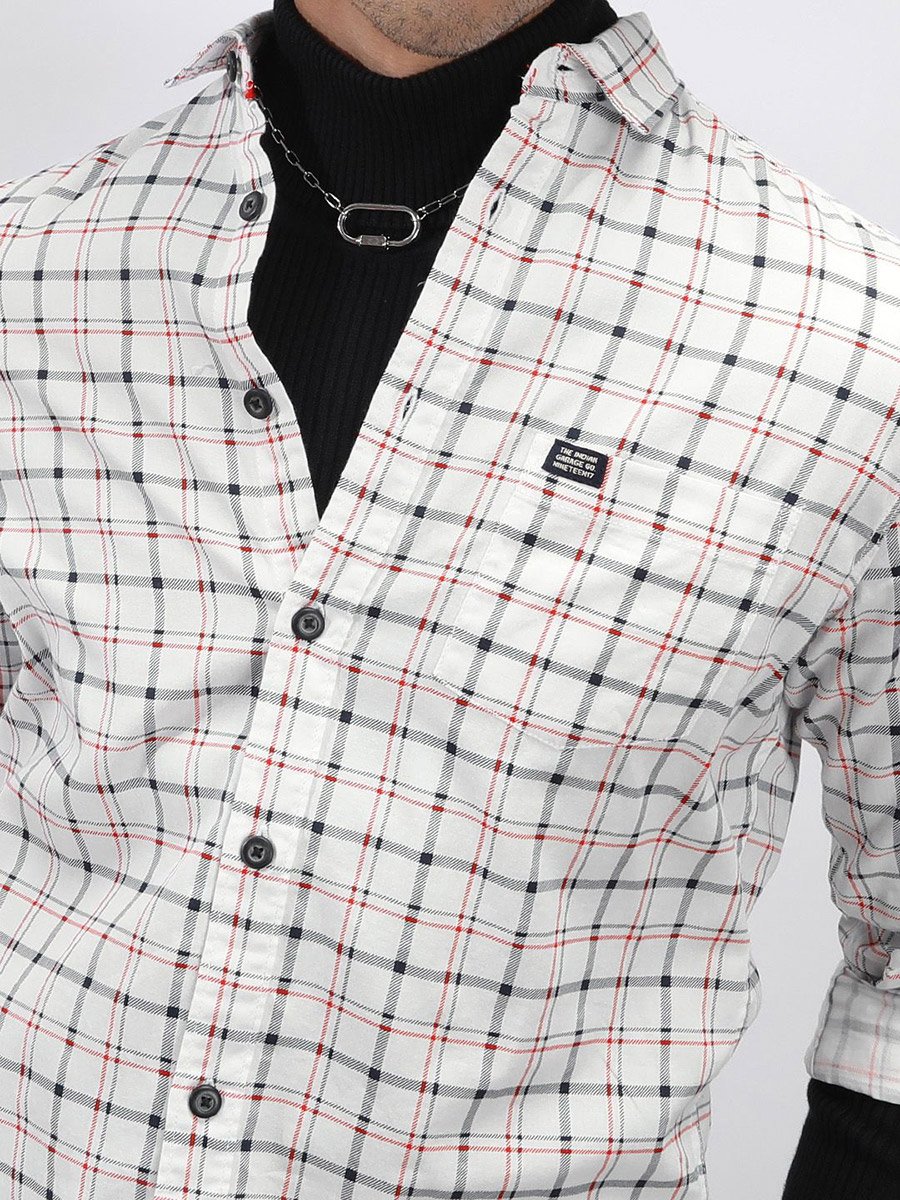 Men White Checkered Slim Fit Shirt