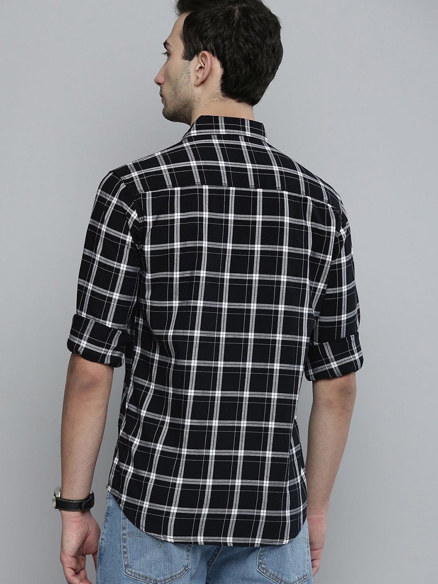 Men Black Checkered Slim Fit Shirt