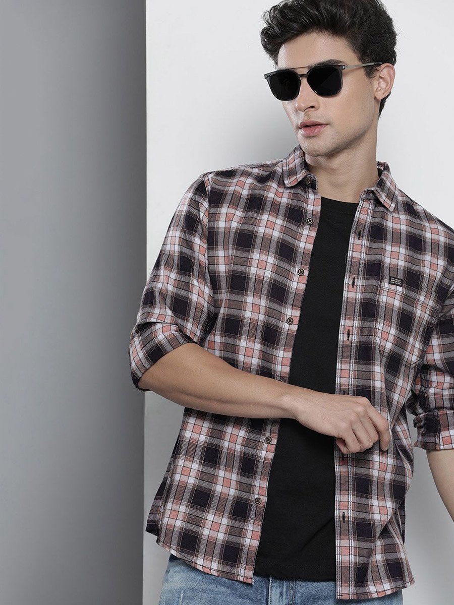 Men Navy Blue Checkered Shirt