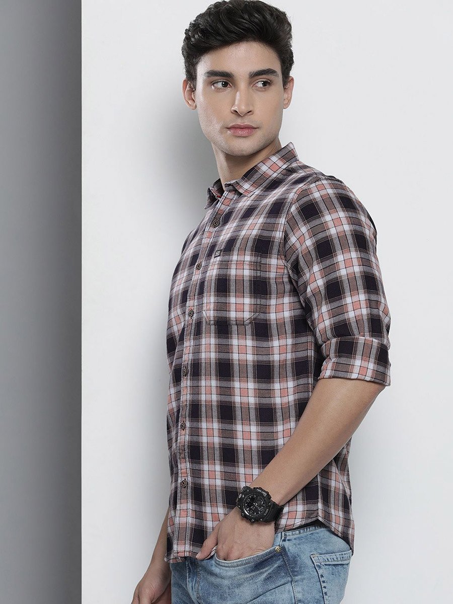 Men Navy Blue Checkered Shirt