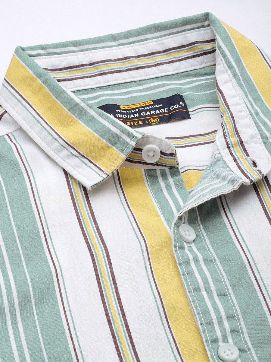 Men Green Striped Shirt