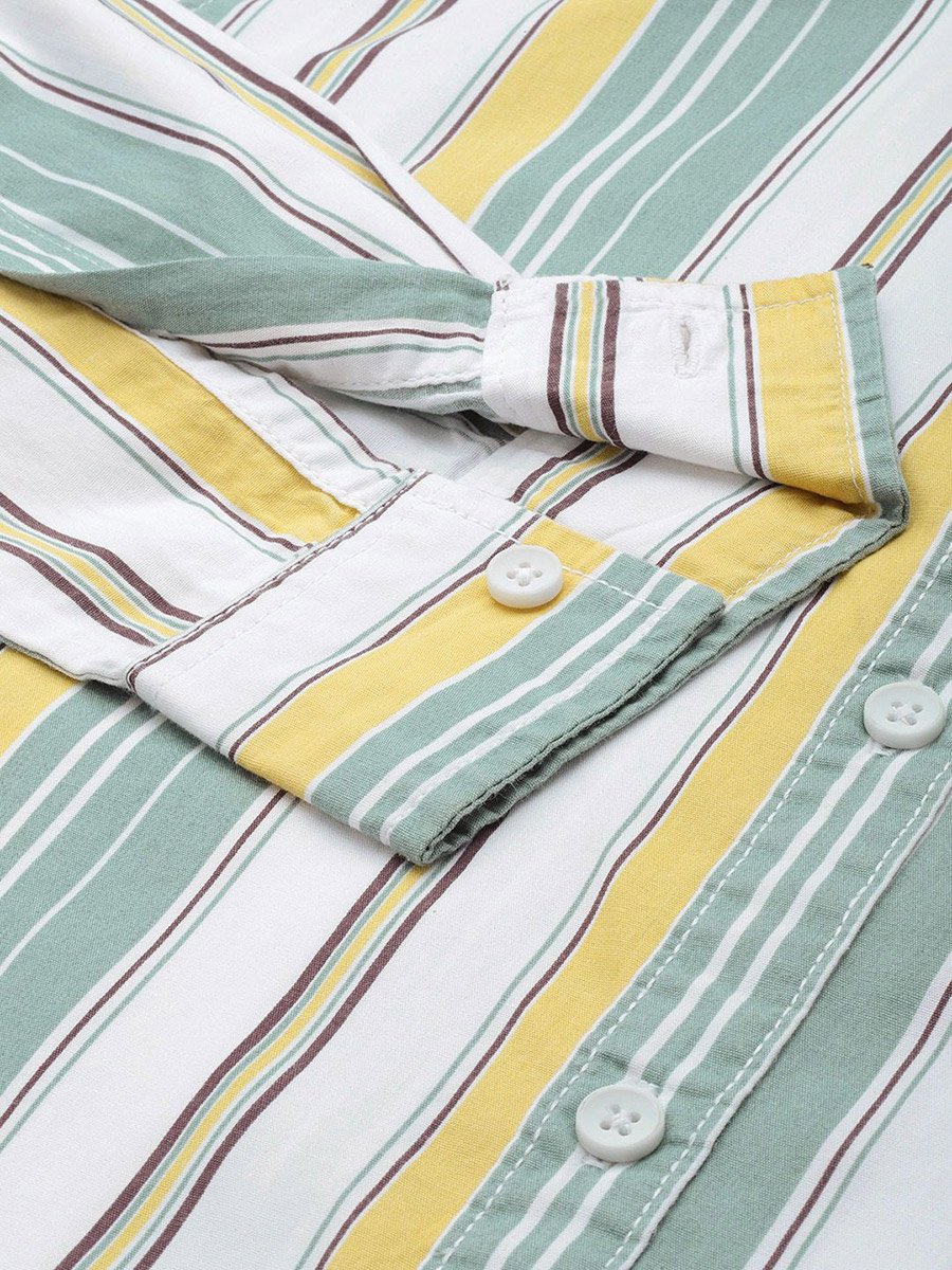 Men Green Striped Shirt