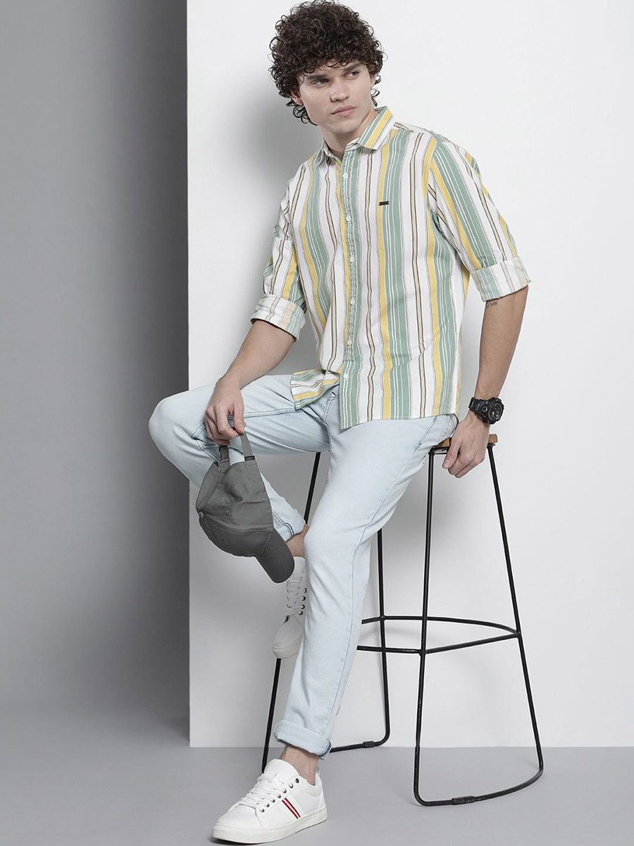 Men Green Striped Shirt