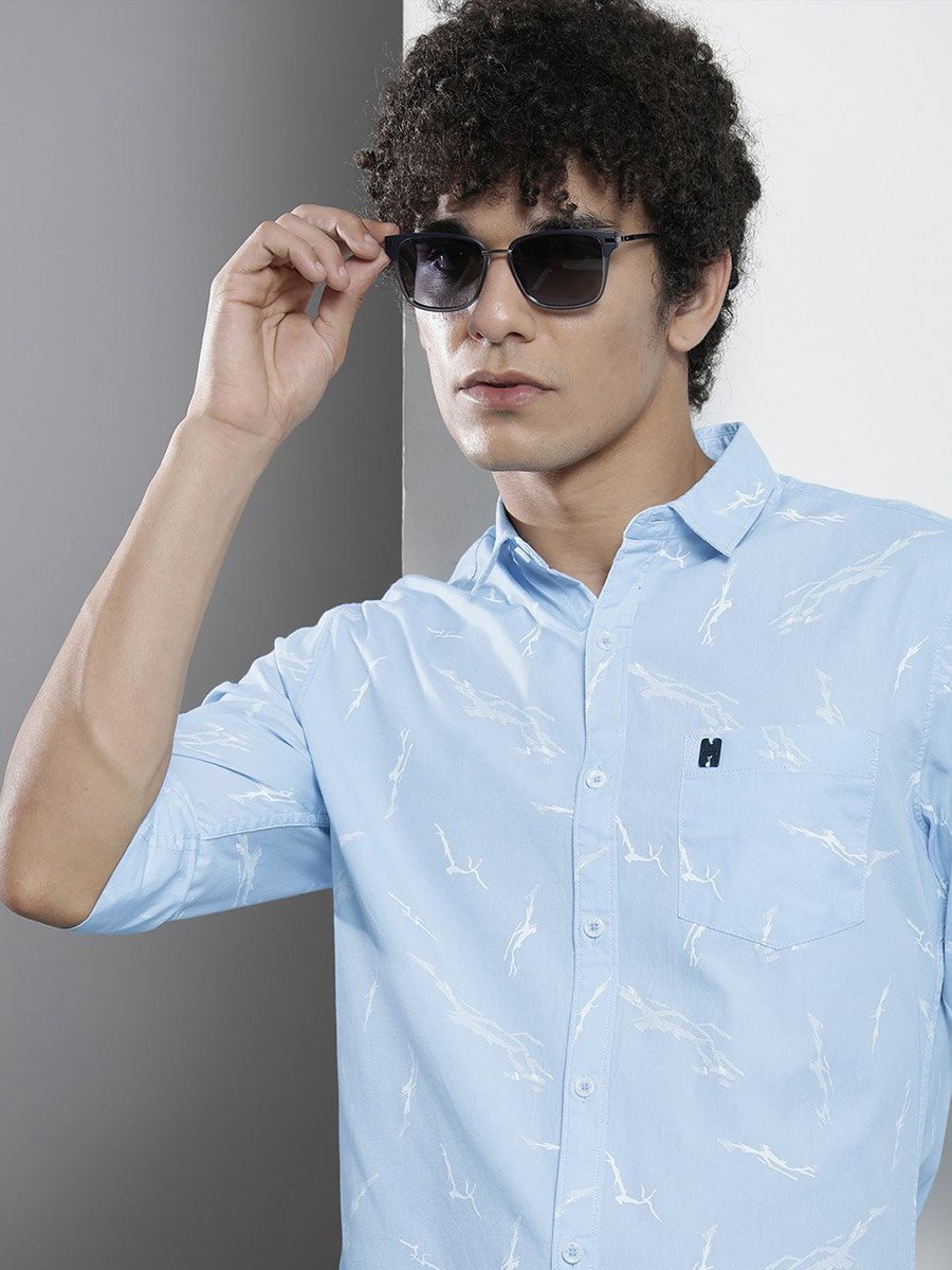 Men Sky Blue Abstract Print Shirt