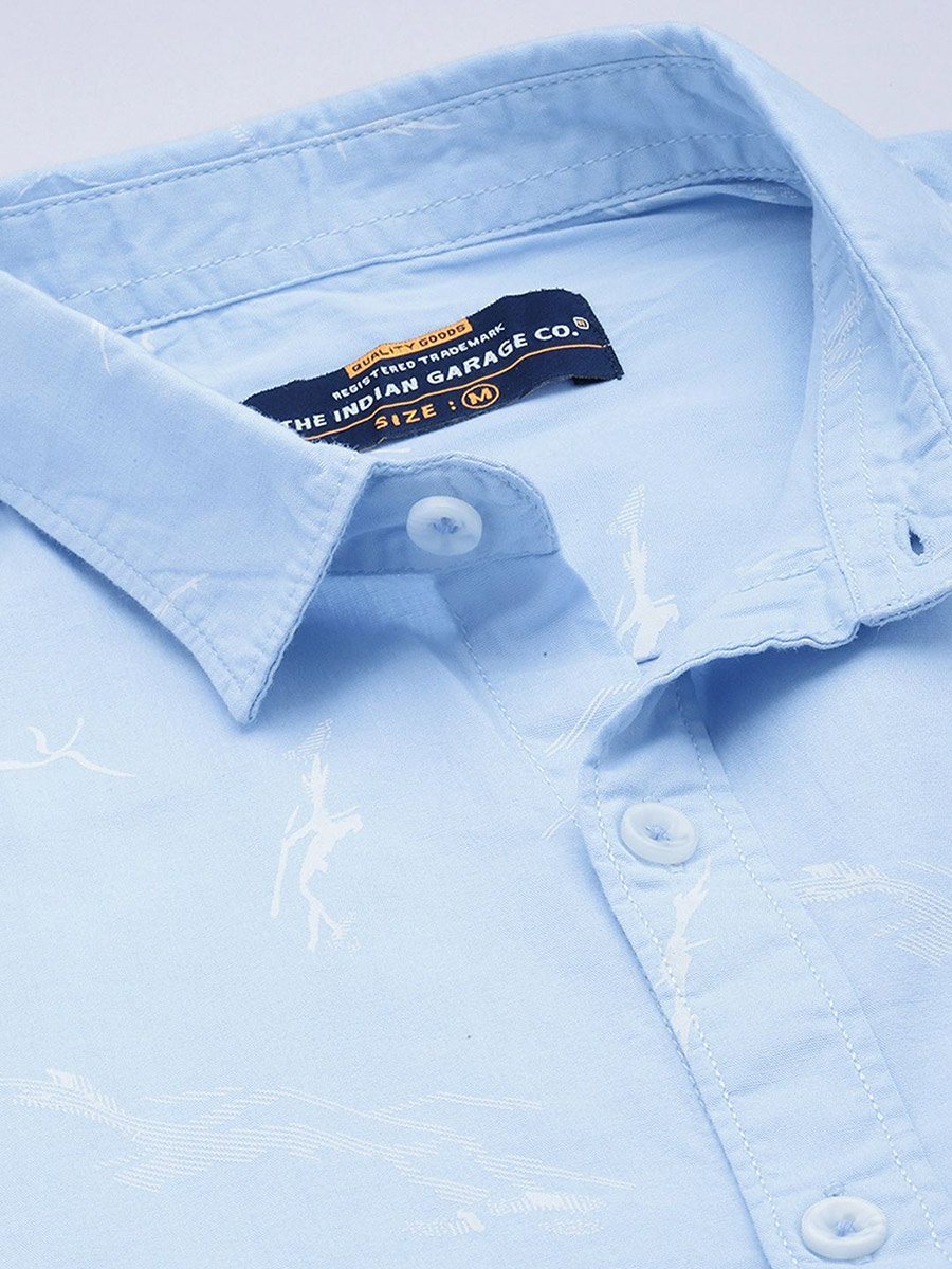 Men Sky Blue Abstract Print Shirt