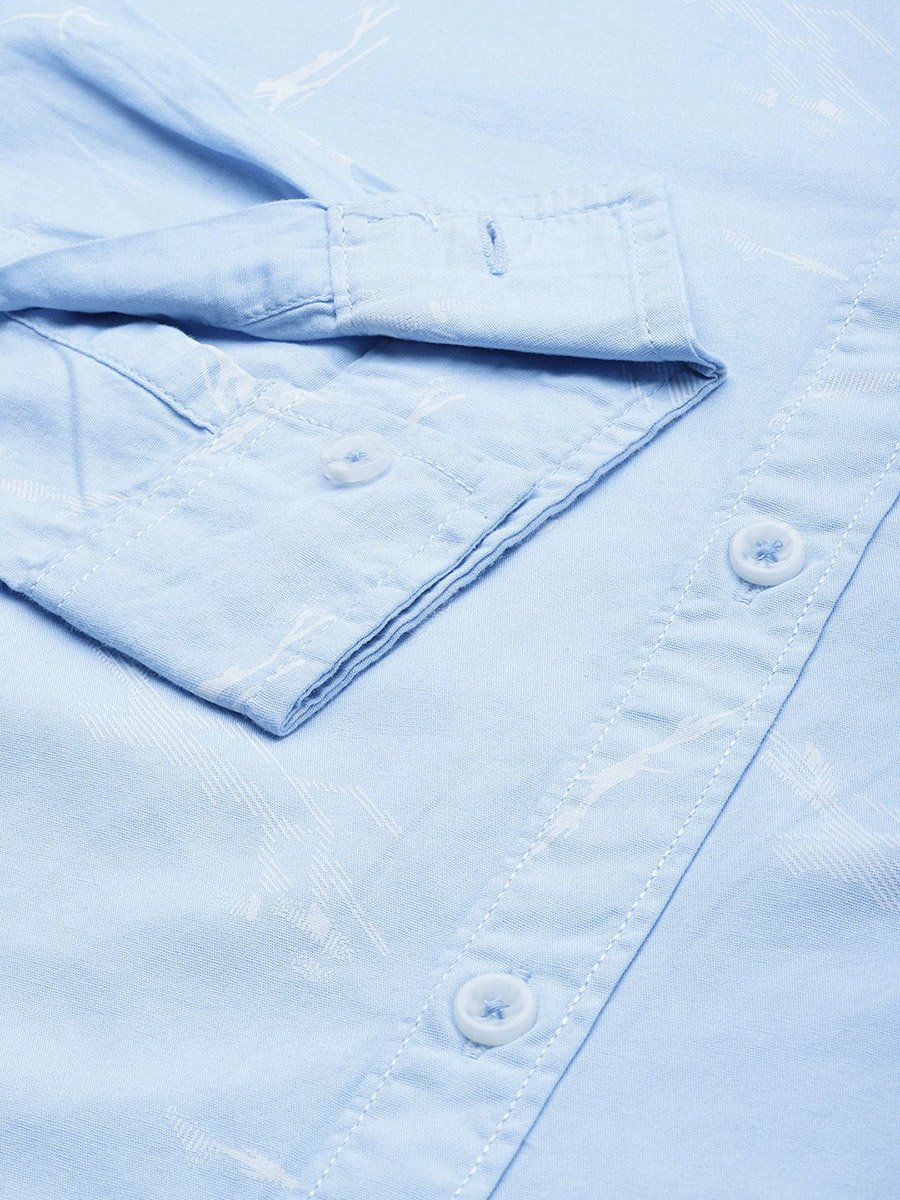 Men Sky Blue Abstract Print Shirt