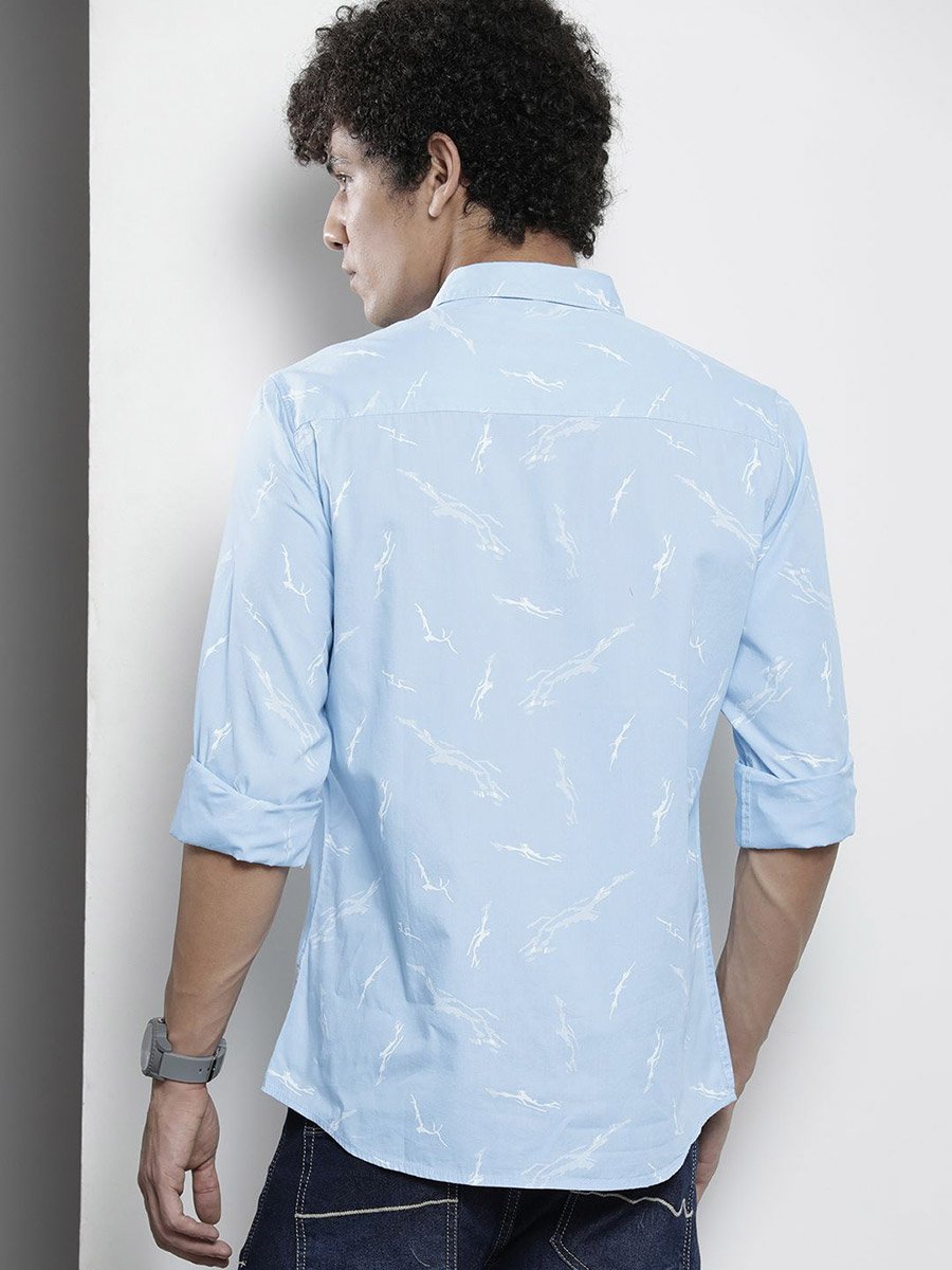 Men Sky Blue Abstract Print Shirt