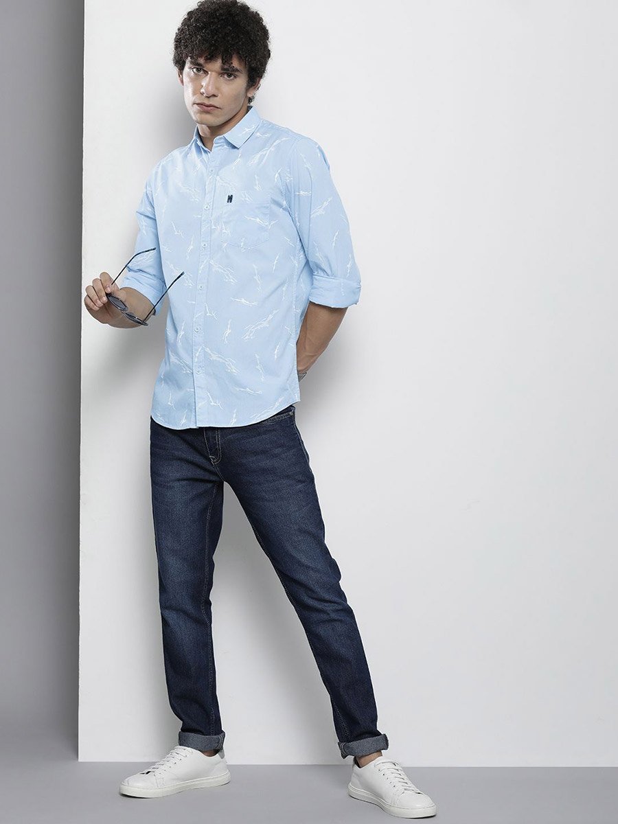Men Sky Blue Abstract Print Shirt