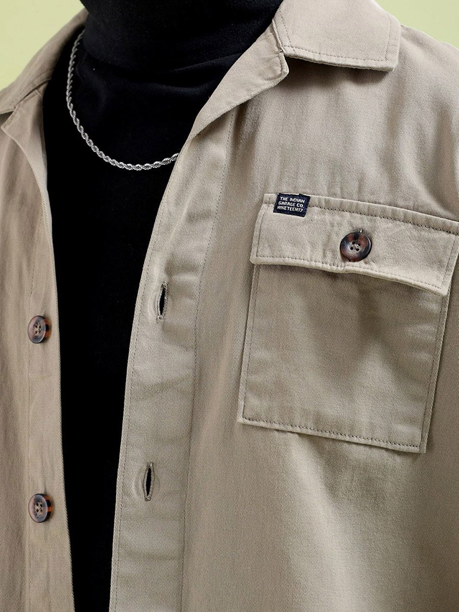 Men Khaki Back Graphic Casual Shirt