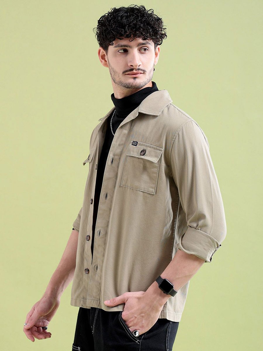 Men Khaki Back Graphic Casual Shirt