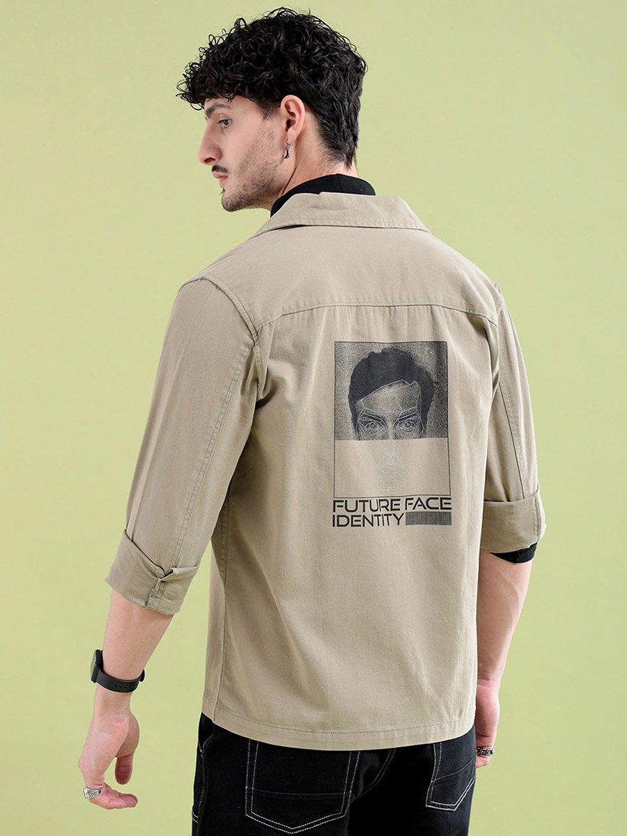 Men Khaki Back Graphic Casual Shirt