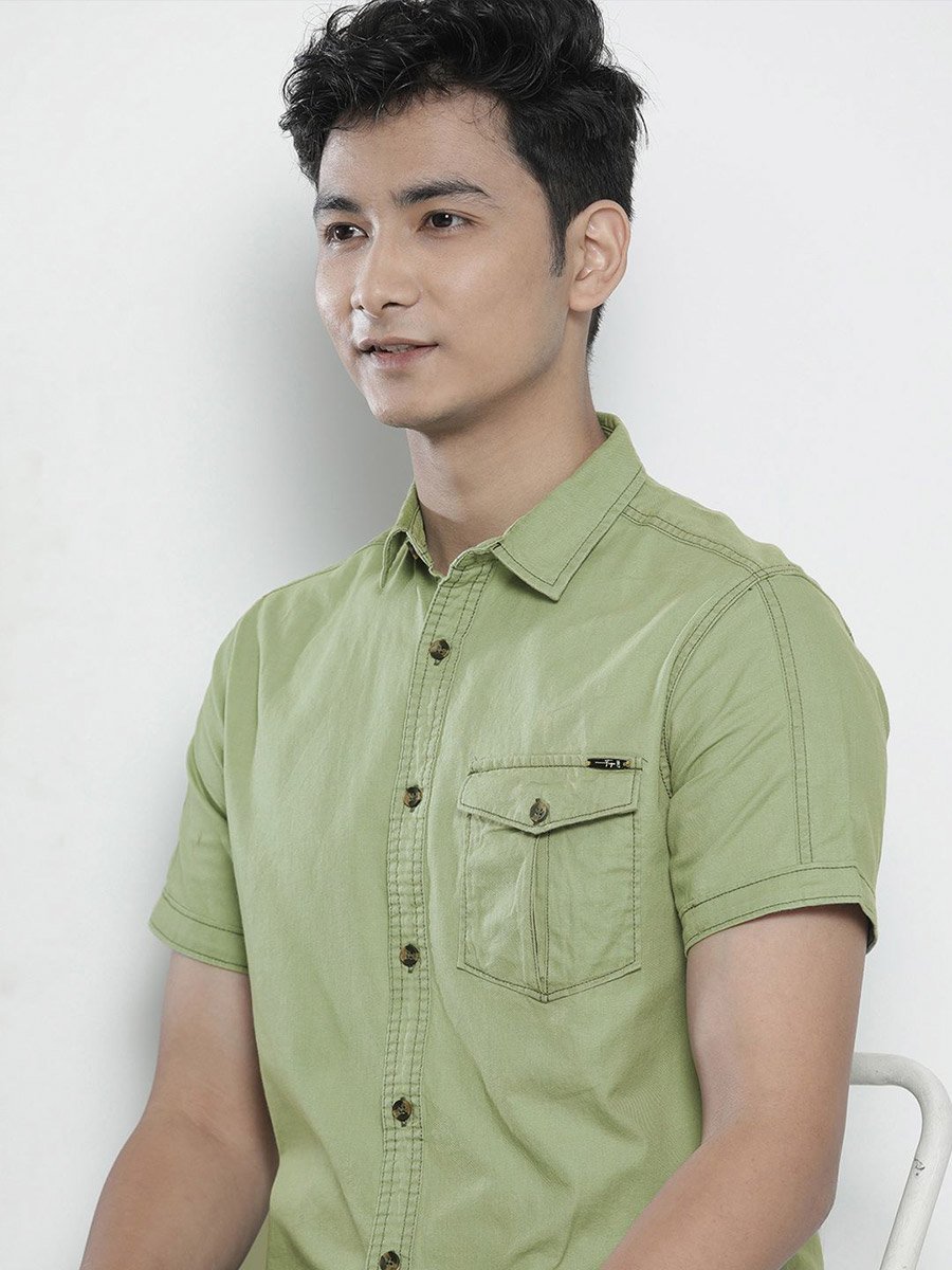 Men Green Slim Fit Casual Shirt