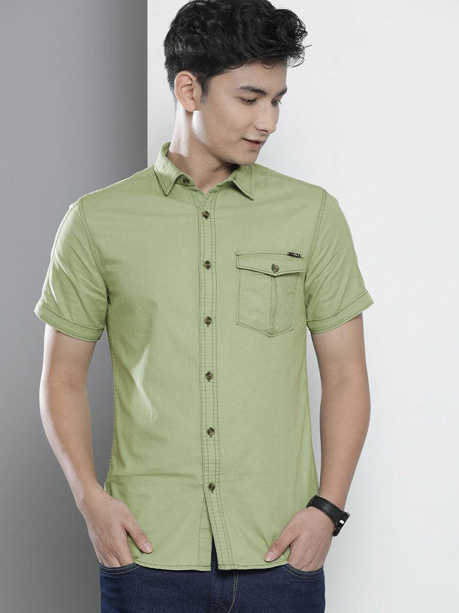 Men Green Slim Fit Casual Shirt