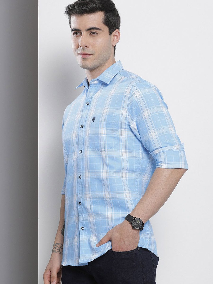 Men Blue Checkered Regular Fit Shirt