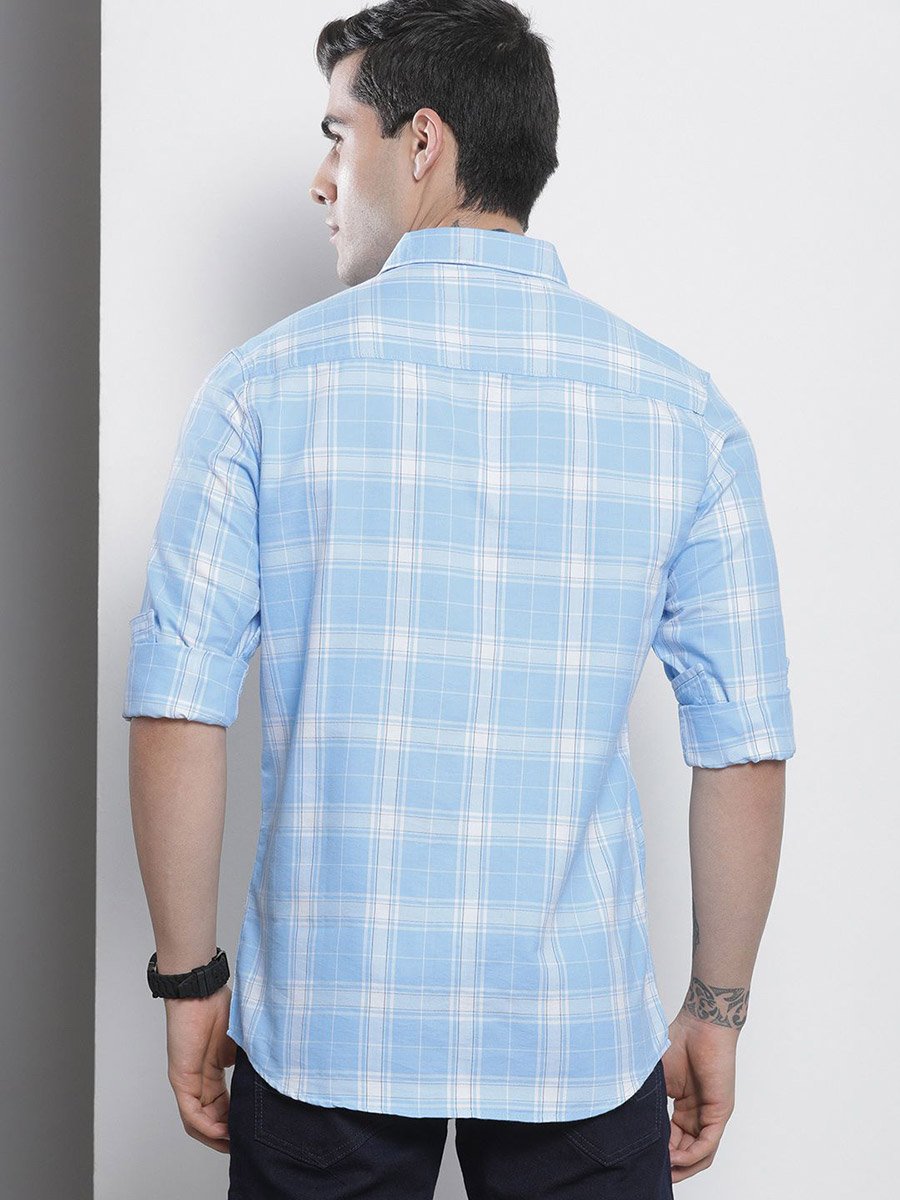 Men Blue Checkered Regular Fit Shirt
