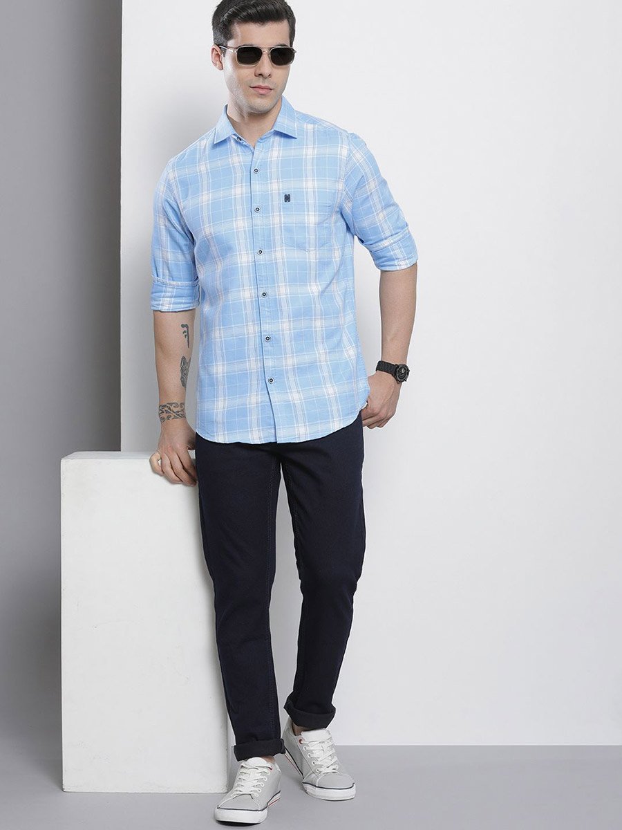 Men Blue Checkered Regular Fit Shirt