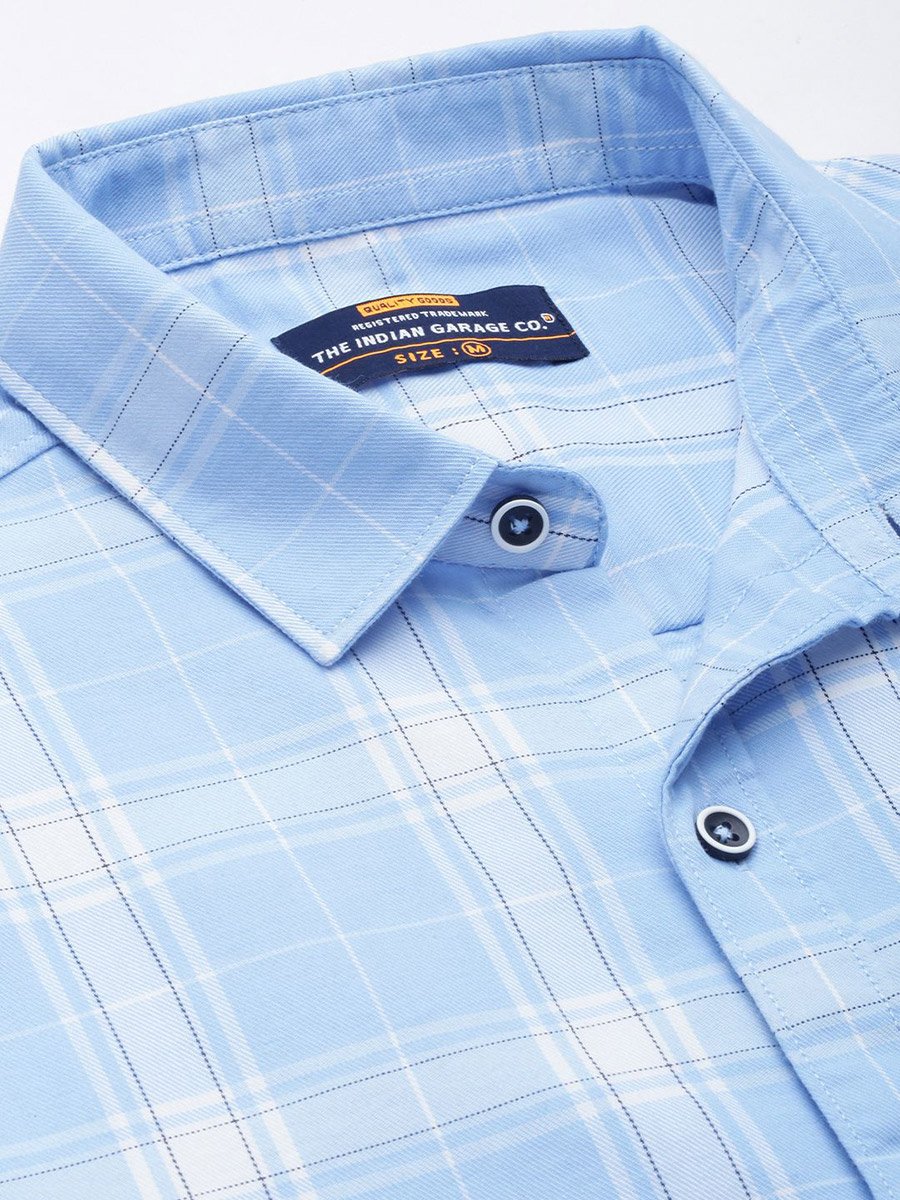 Men Blue Checkered Regular Fit Shirt