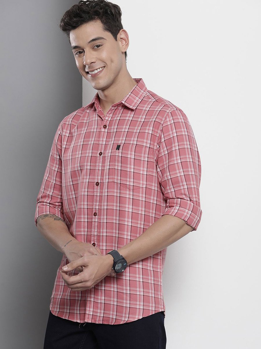 Men Pink Checkered Regular Fit Shirt
