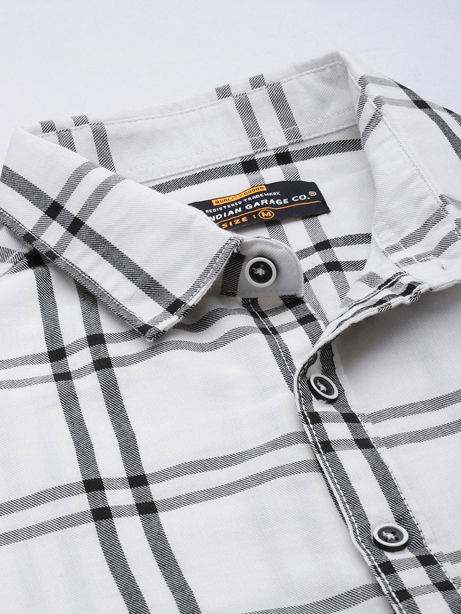 Men White Grid Checked Casual Shirt