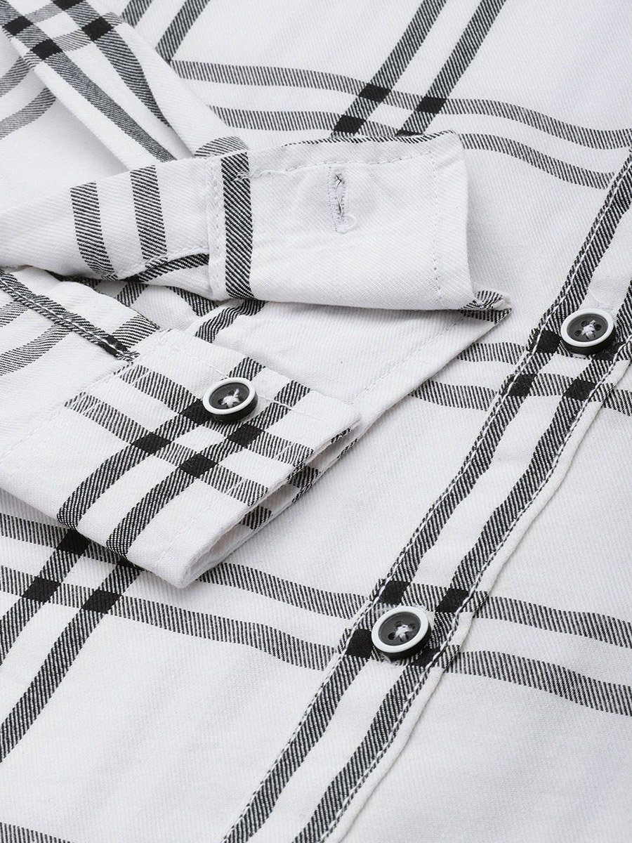 Men White Grid Checked Casual Shirt