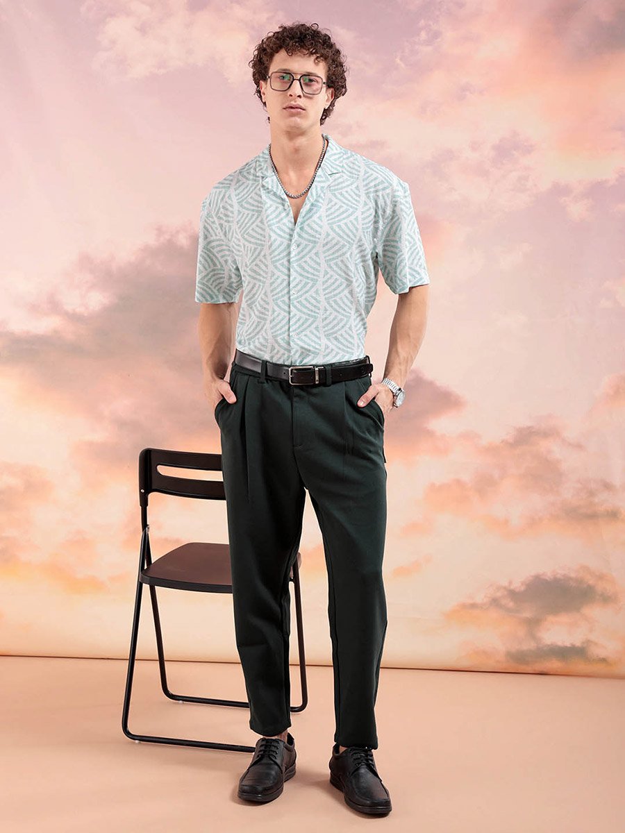 Men Green Printed Resort Collar Shirt