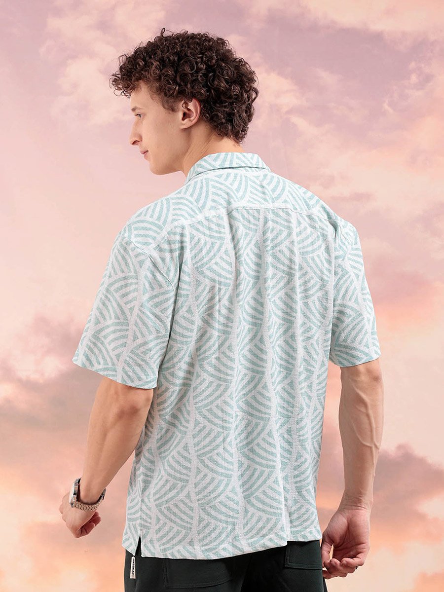 Men Green Printed Resort Collar Shirt