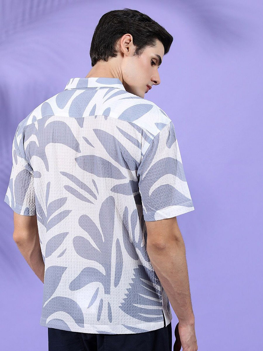 Men Grey Floral Print Relaxed Fit Shirt