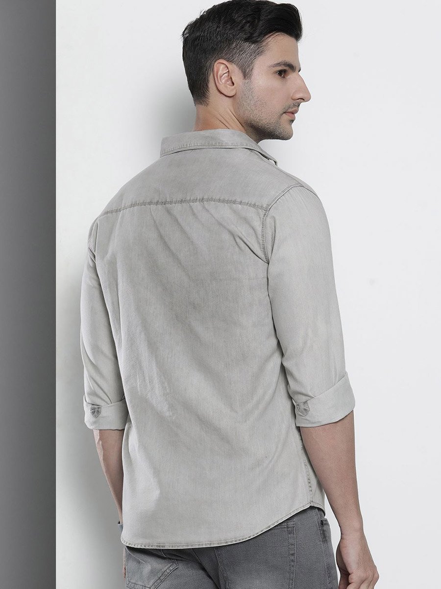 Men Grey Washed Casual Shirt