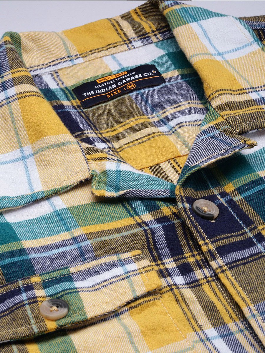 Men Yellow Checkered Casual Shirt