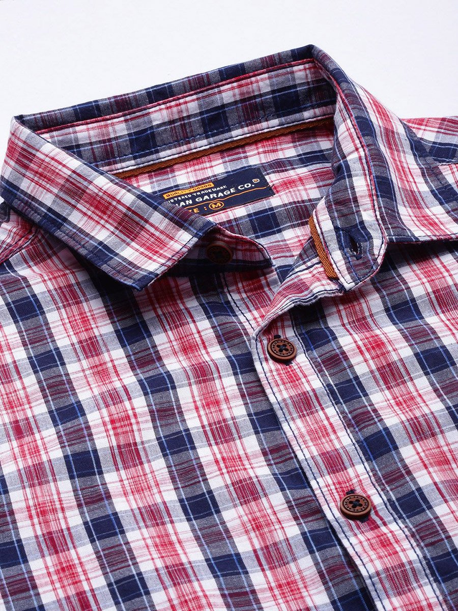 Men Red Checkered Casual Shirt