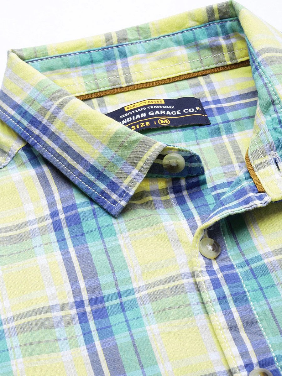 Men Yellow Checkered Casual Shirt