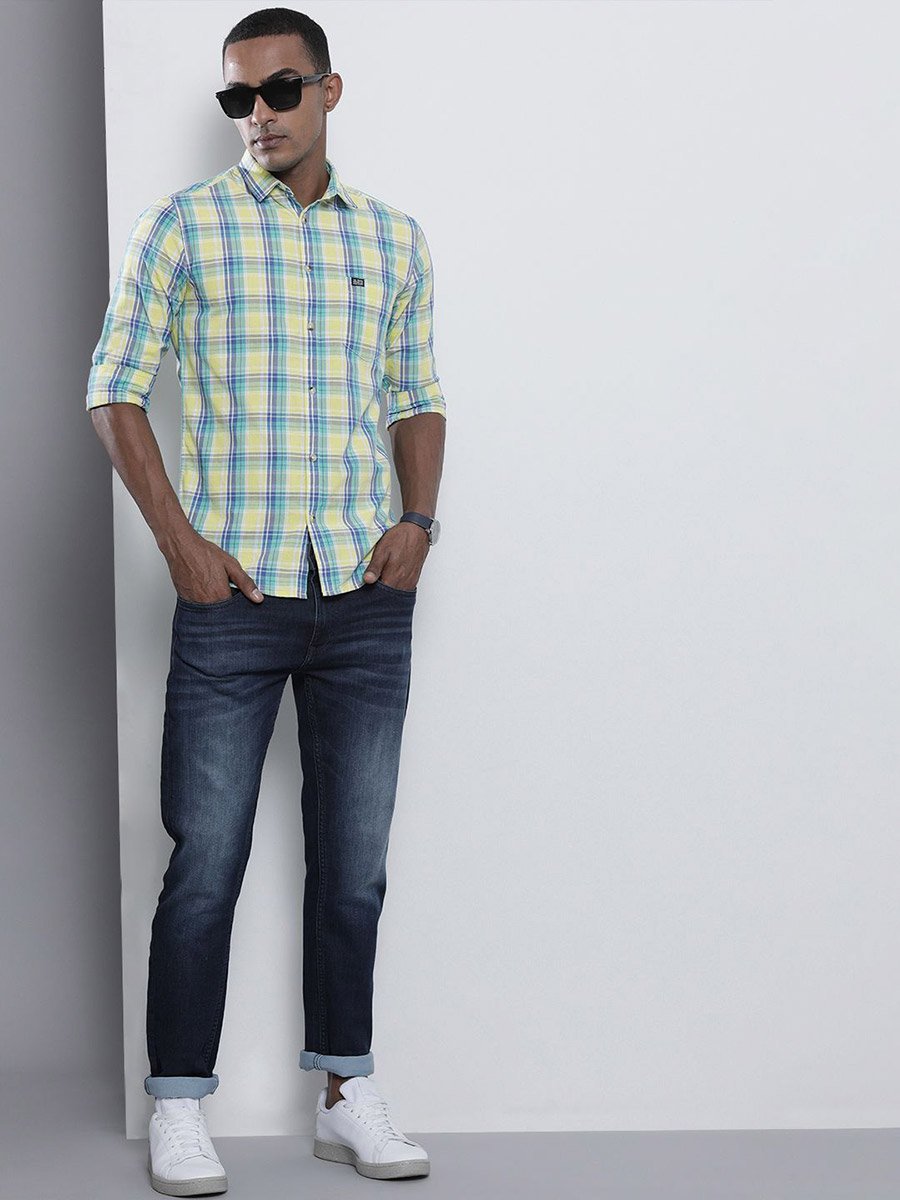Men Yellow Checkered Casual Shirt
