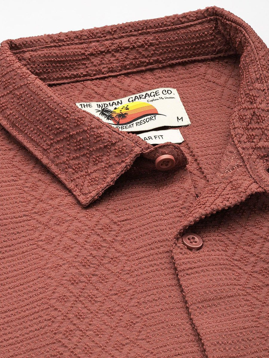 Men Rust Textured Casual Shirt