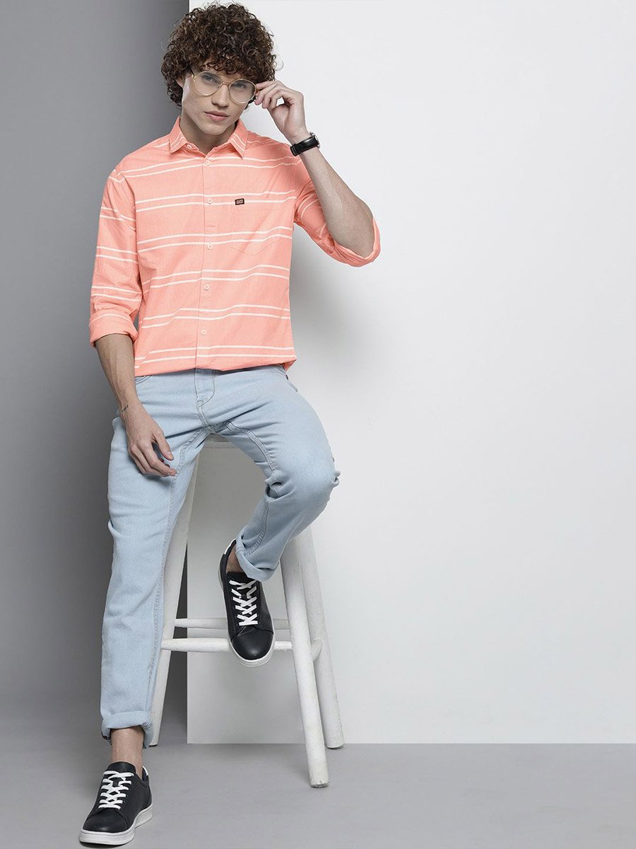 Men Pink Striped Slim Fit Shirt