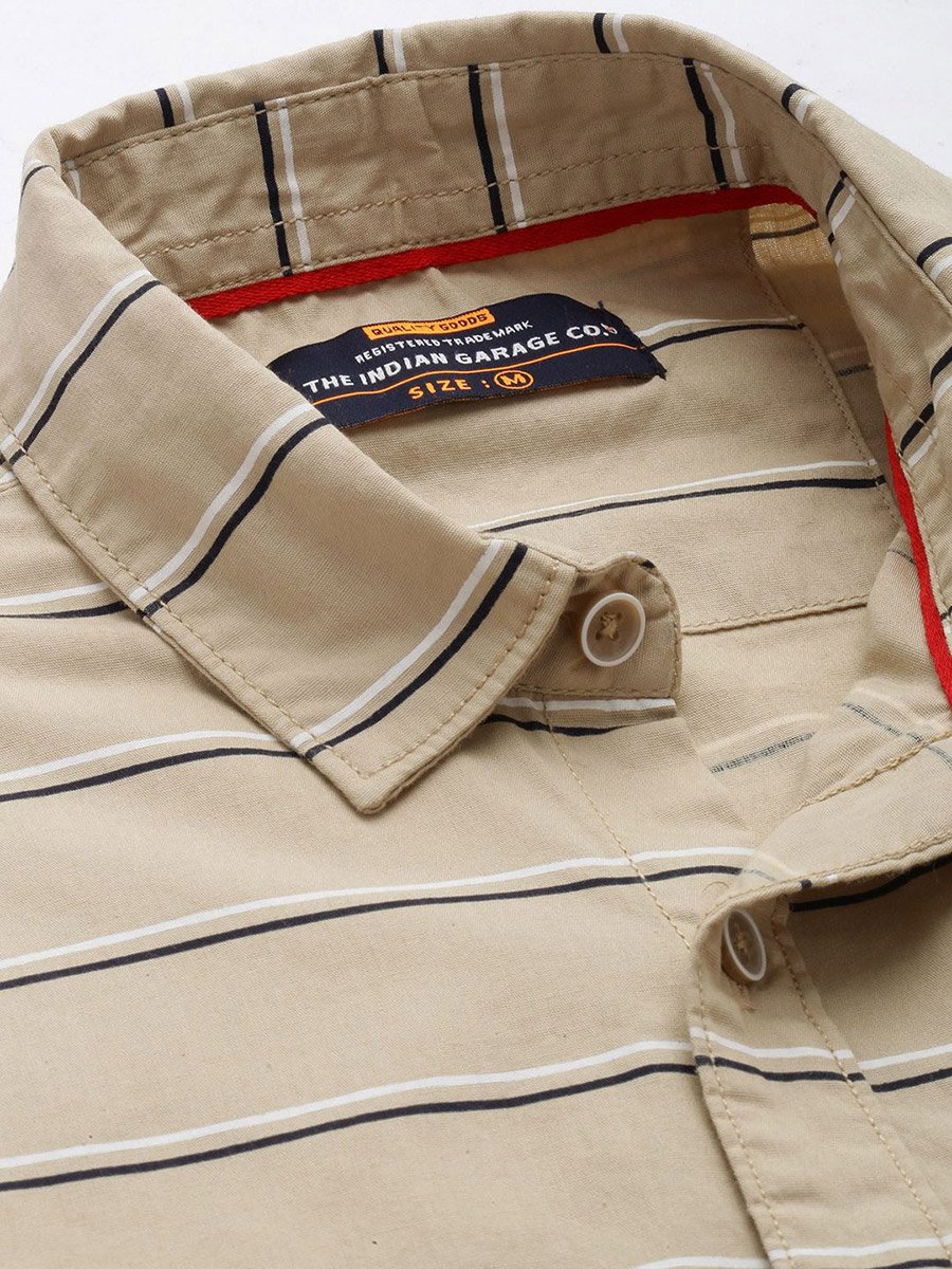 Men Beige Striped Casual Shirt