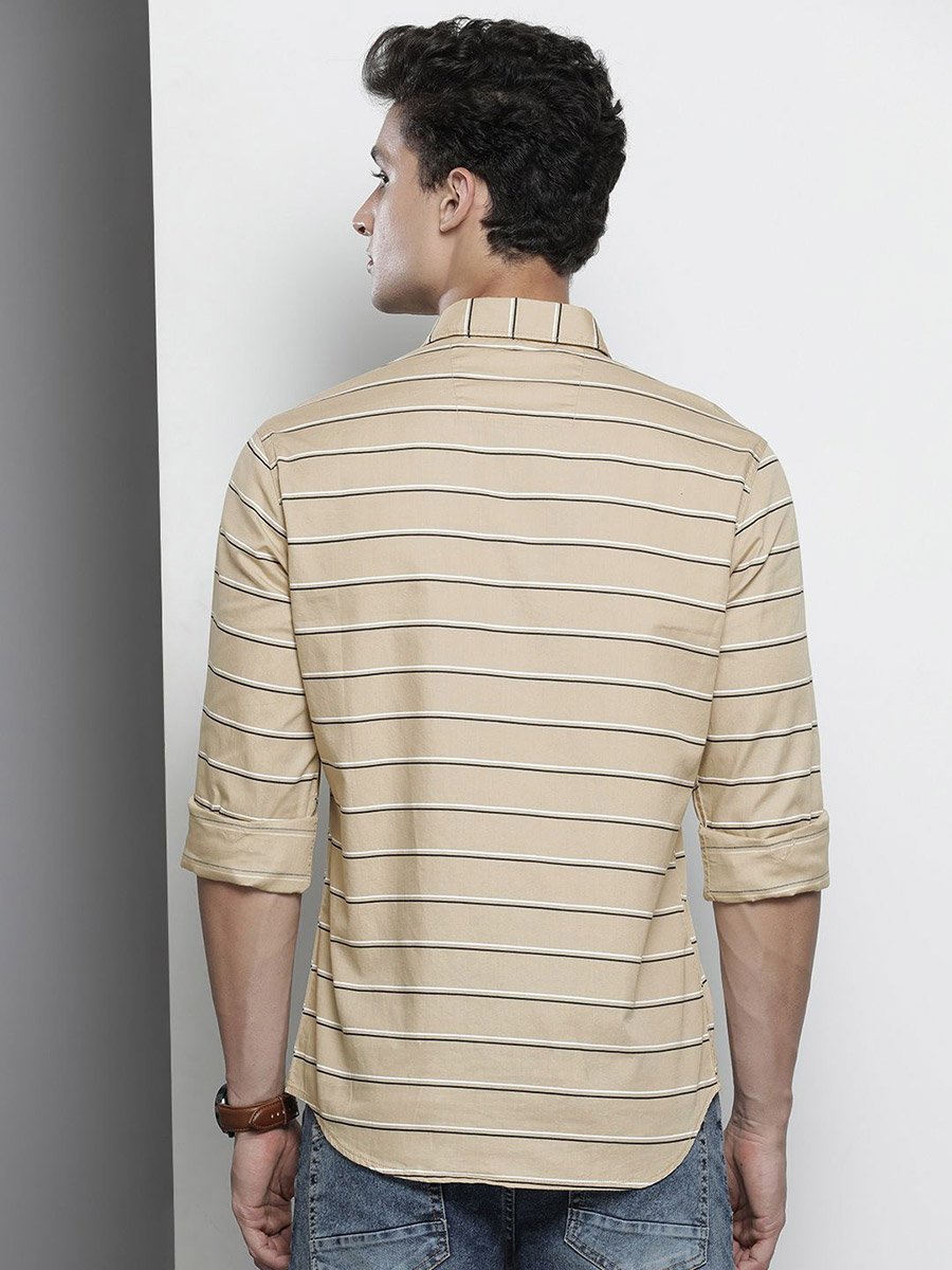 Men Beige Striped Casual Shirt