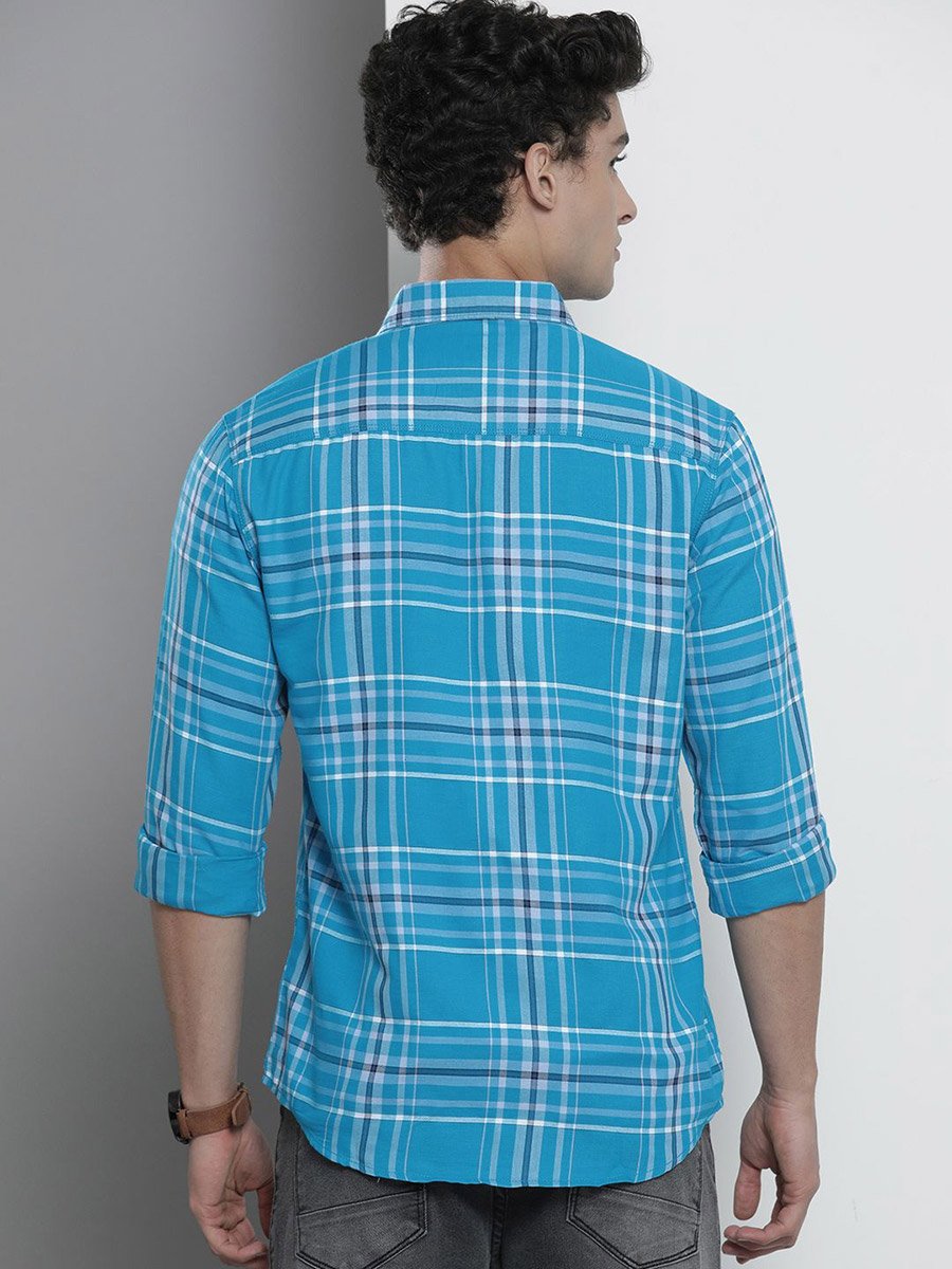 Men Blue Checkered Casual Shirt