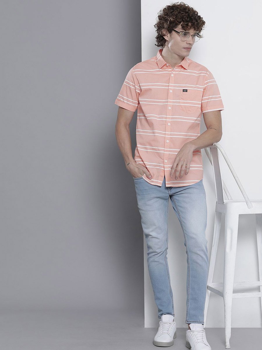 Men Pink Striped Slim Fit Shirt