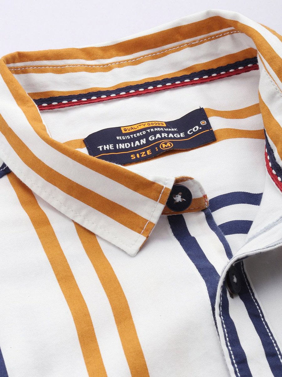 Men White Striped Slim Fit Casual Shirt