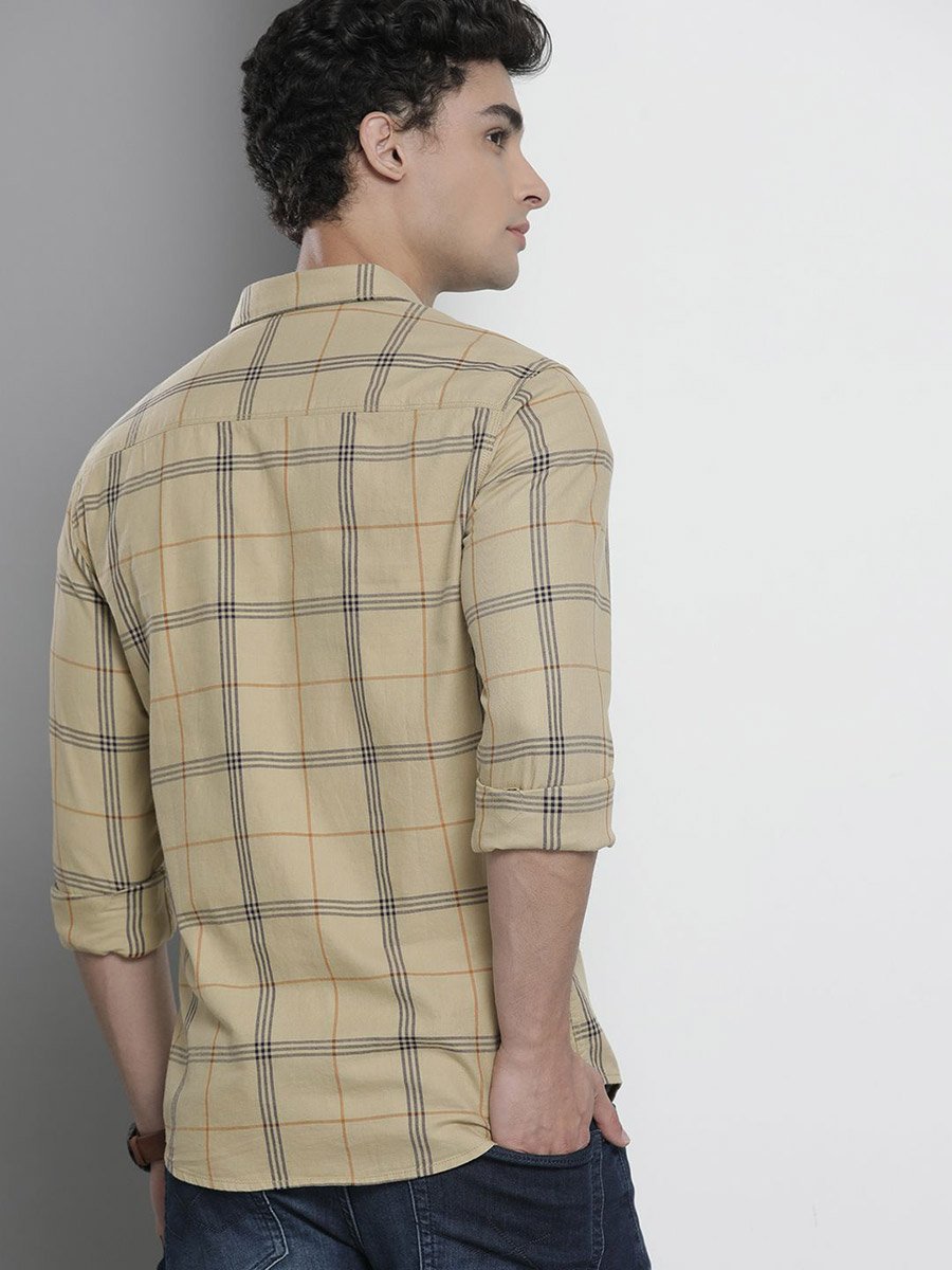 Men Beige Checked Casual Shirt