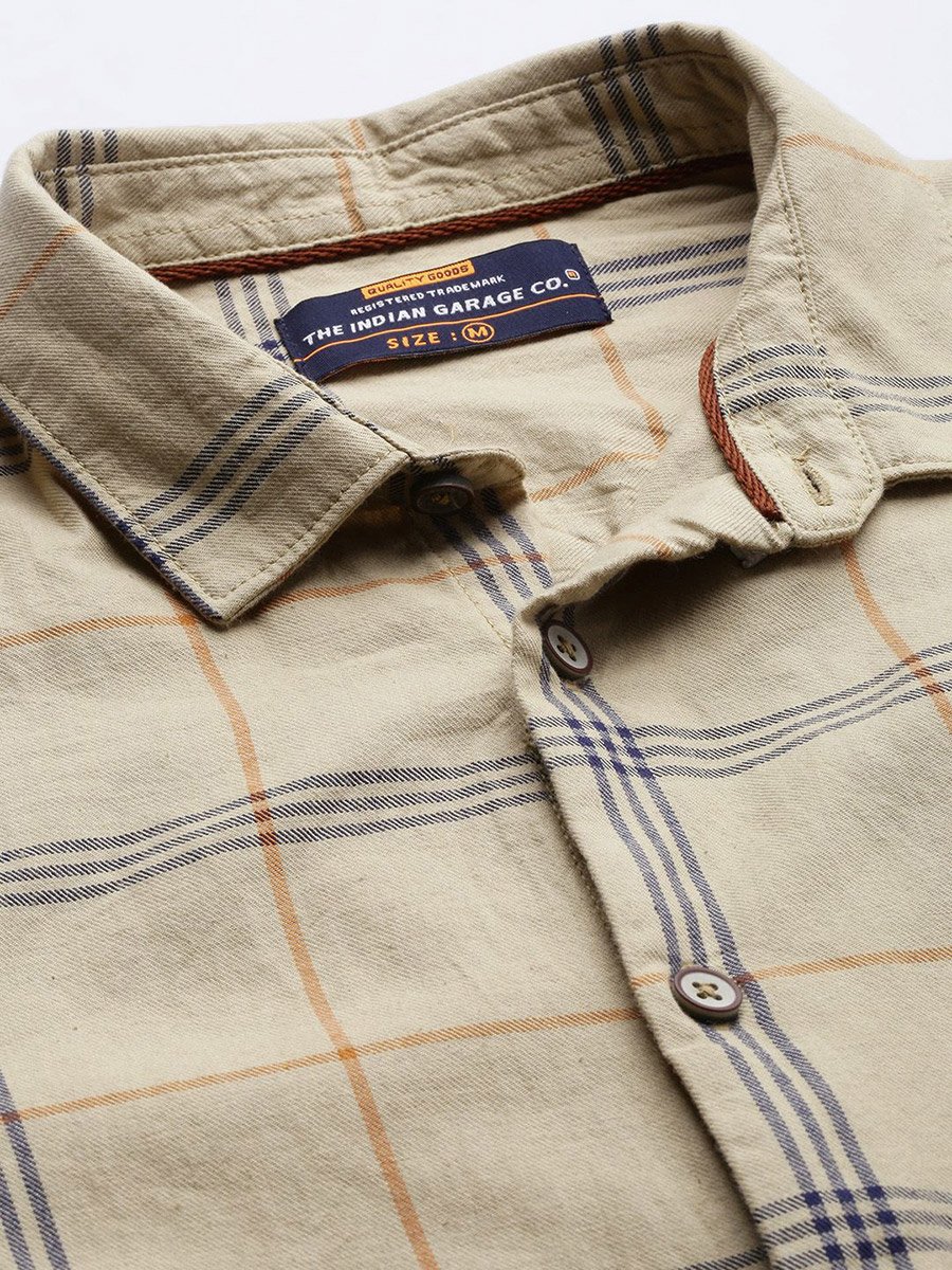 Men Beige Checked Casual Shirt
