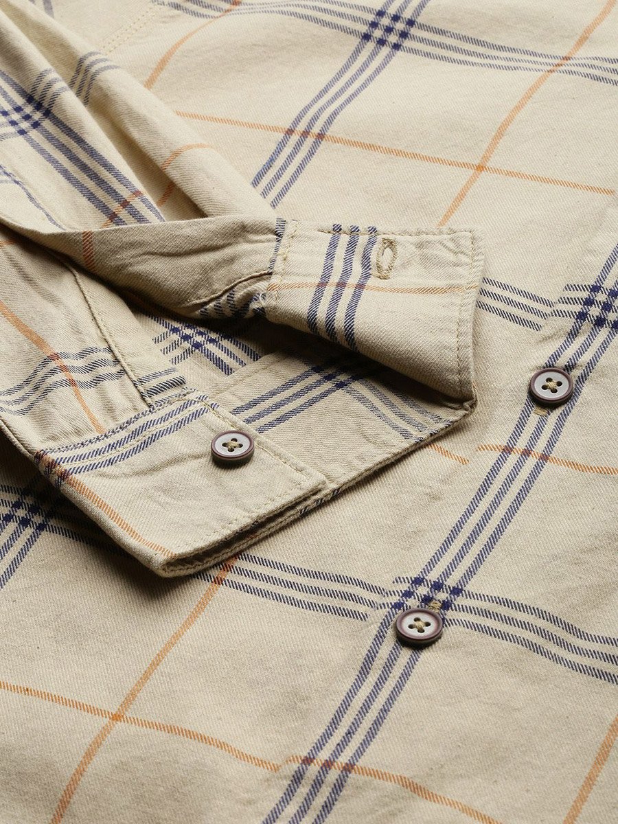 Men Beige Checked Casual Shirt