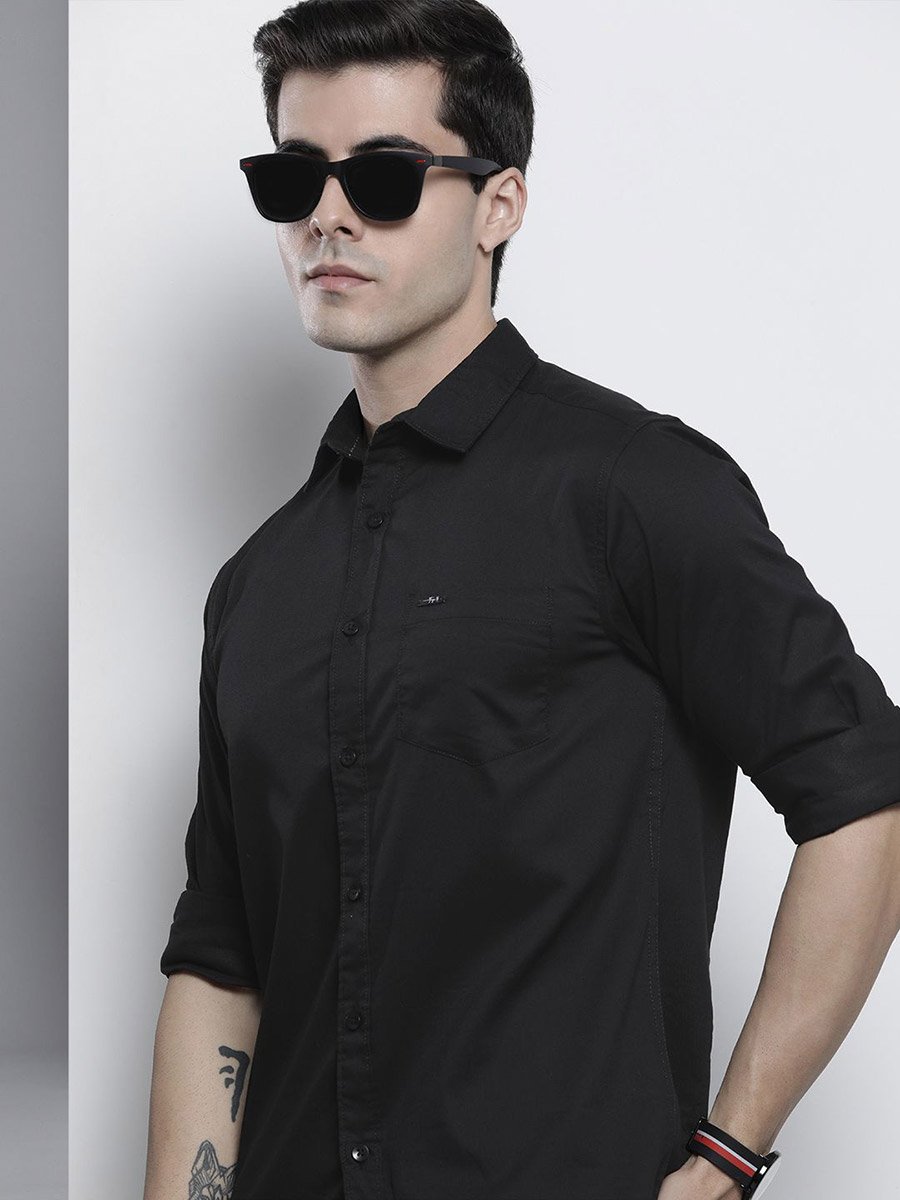 Men Black Slim Fit Cotton Shirt