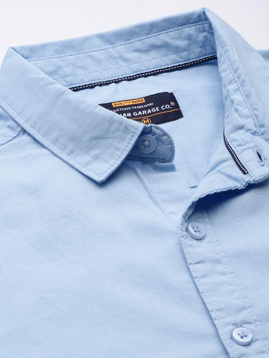 Men Blue Solid Casual Shirt