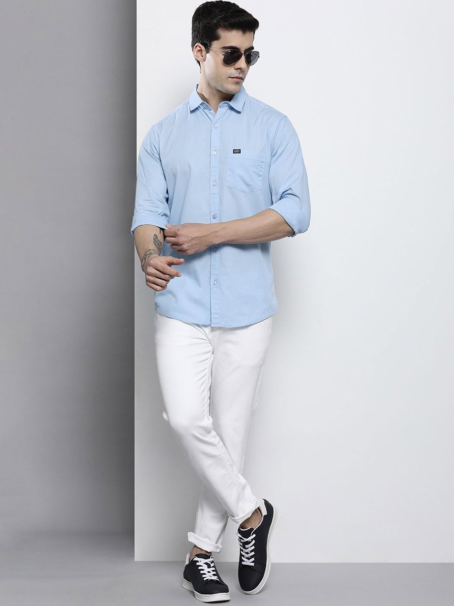 Men Blue Solid Casual Shirt