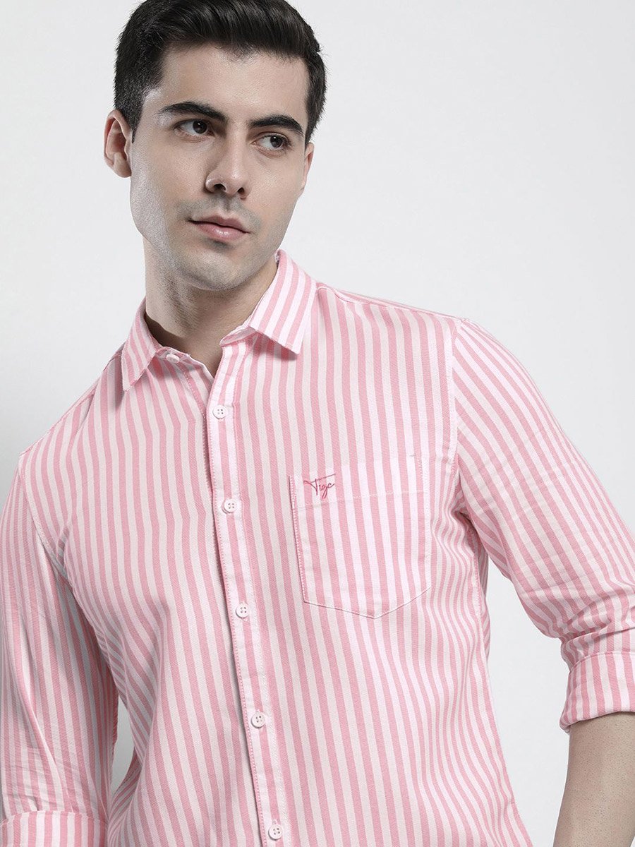 Men Pink Striped Spread Collar Shirt
