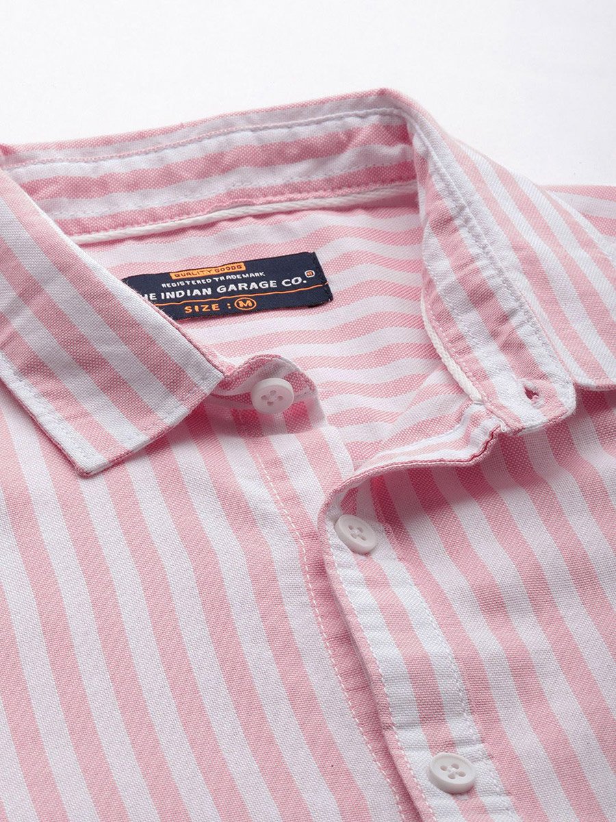 Men Pink Striped Spread Collar Shirt